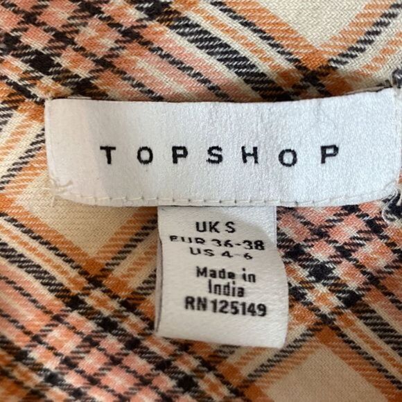 Topshop Womens Murphy Orange Black Check Button-Down Long Sleeve Blouse - Picture 5 of 9